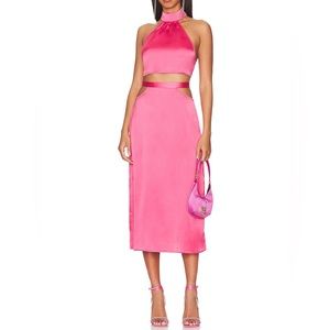 We Wore What Cut-out Satin Charmeuse Top and Skirt Set